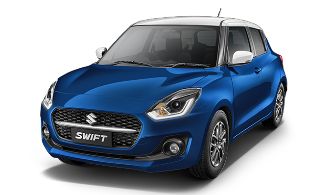 Drive your Pearl Metallic Midnight Blue With Pearl Artic White Roof Maruti SWIFT BSVI home from Indus Motors 