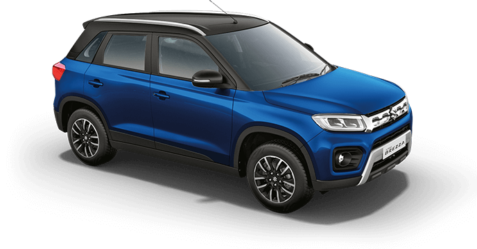 Drive your TORQUE BLUE WITH MIDNIGHT BLACK ROOF Maruti VITARA BREZZA home from Indus Motors 